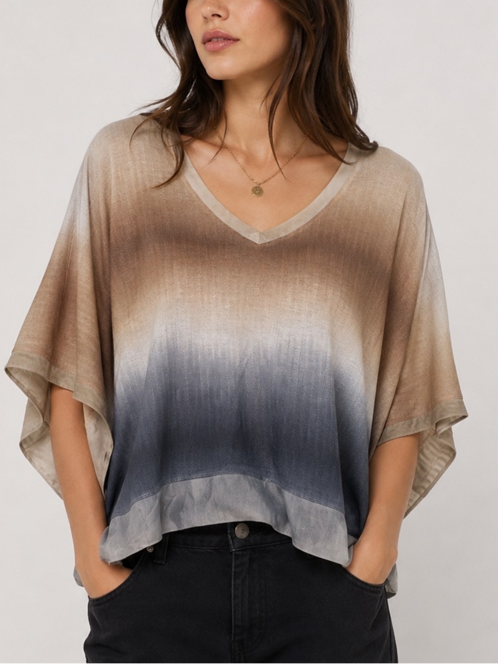 Nally & Millie Ombré Tie Dye Flowy Chiffon Blouse Art To Wear Boho One Size